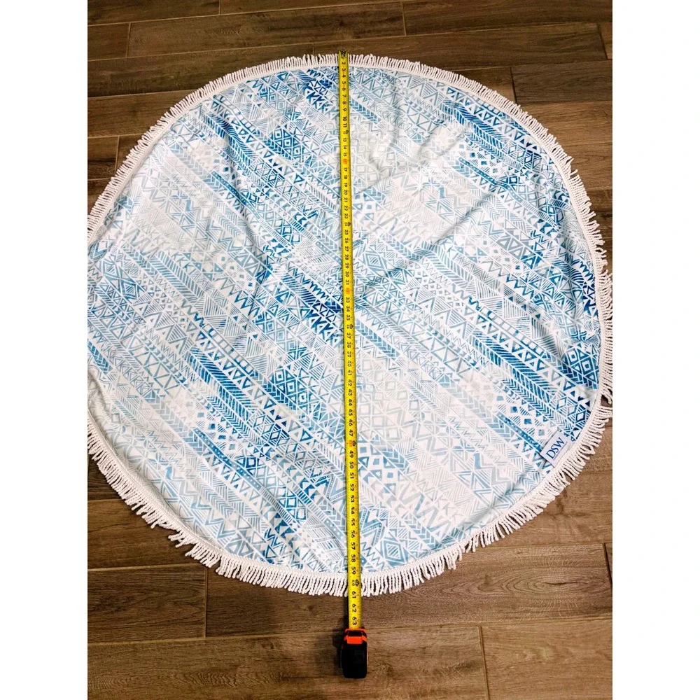 DSW Round Beach Towel Blue Geometric Mandala Fringe 60